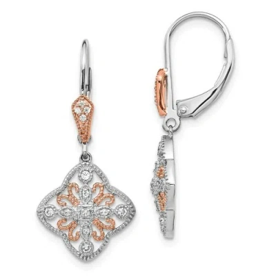 Pre-owned Goldia 14k White Gold W/rose Rhodium Diamond Leverback Earrings