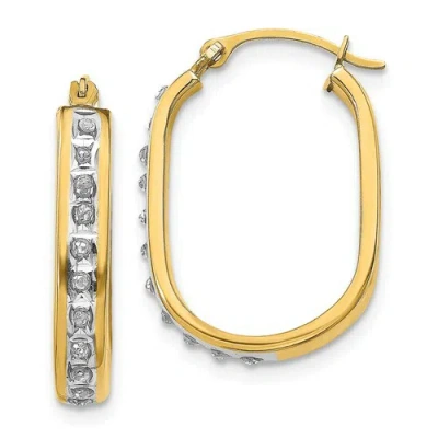 Pre-owned Goldia 14k Yellow Gold Round Diamond Small 21mm Squared Hinged Hoop Earrings 0.01 Ct.