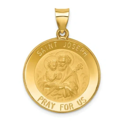 Pre-owned Goldia 14k Yellow Gold Satin & Polished St. Joseph Pray For Us Medal Round Pendant