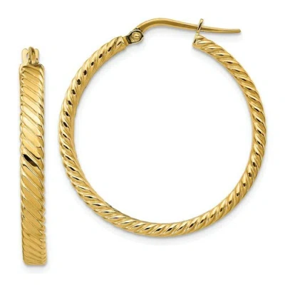 Pre-owned Goldia Italian 14k Yellow Gold Polished 3.5mm X 31mm Striped Patterned Hoop Earrings