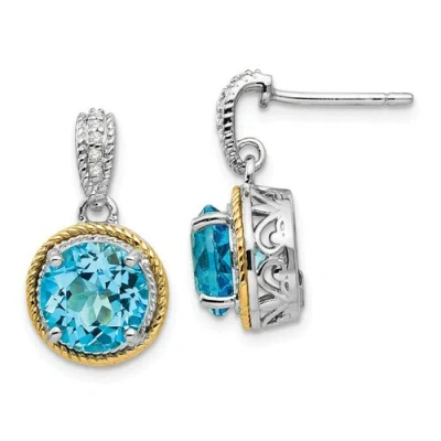 Pre-owned Goldia Sterling Silver W/ 14k Accent Swiss Blue Topaz & Diamond Earrings Shey Cuture In White