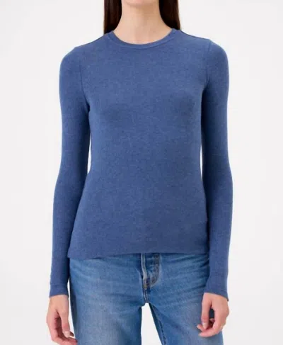 Goldie Button Sleeve Crewneck Top In Denim Heather In Blue