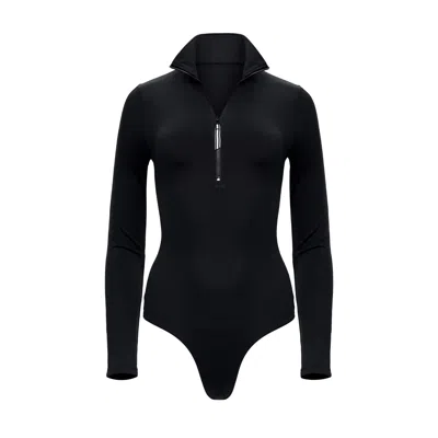 Goldie Byrd Women's Black Long Sleeve Zip Front Bodysuit