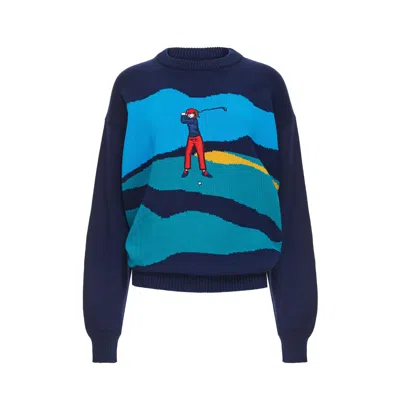 GOLDIE BYRD WOMEN'S BLUE GOLF SCENE SWEATER
