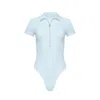 Goldie Byrd Zip Front Smoothing Bodysuit In Blue