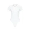 Goldie Byrd Women's Zip Front Smoothing Bodysuit - White In White