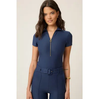 Goldie Byrd Zip Front Smoothing Bodysuit In Blue