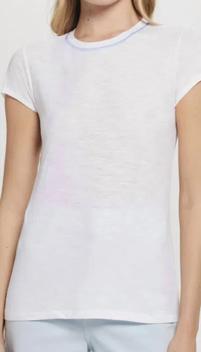 Goldie Contrast Stitch Ringer Tee In White Blue In Gray