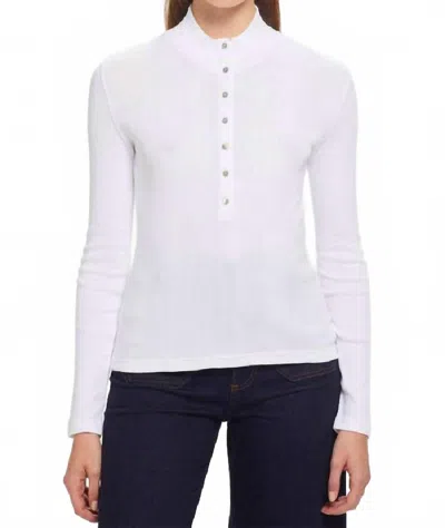 Goldie Cotton Rib Mock Neck Henley In White