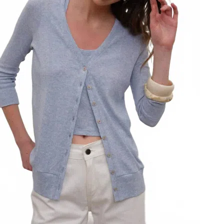 Goldie Cotton Rib V Neck Cardigan In Blue Heather