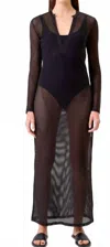 Goldie Fishnet Caftan In Black In Black