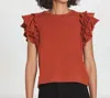Goldie Flutter Sleeve French Terry Shell Top In Orange