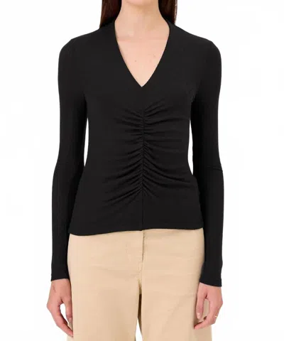 Goldie Fortuna Ruched V Neck Shirt In Black