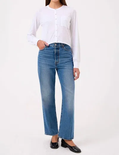 Goldie Julia Long Sleeve Crop Shirt In White In Blue