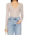 Goldie Lewinter Lilian Saddle Shoulder V-neck Cardigan In Taupe Heather/white