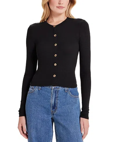 Goldie Lewinter Marina Ribbed Crop Cardigan In Black