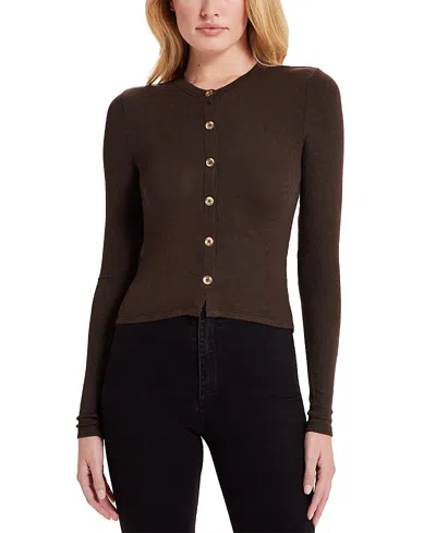 Goldie Lewinter Marina Ribbed Crop Cardigan In Brown