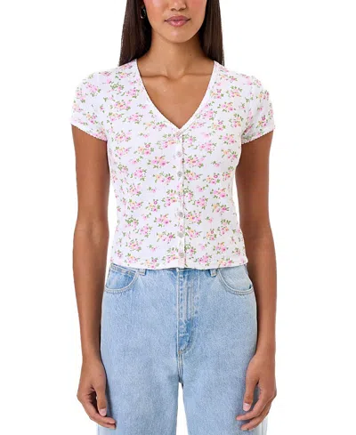 Goldie Lewinter Petite Fleur Short Sleeve Cardigan In White