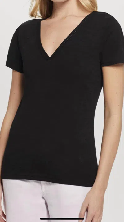 Goldie Link Embroidery V-neck Ringer Tee In Black