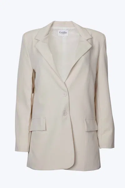 Goldie London Oversized Single-breasted Twill Crepe Blazer In Ecru In Beige