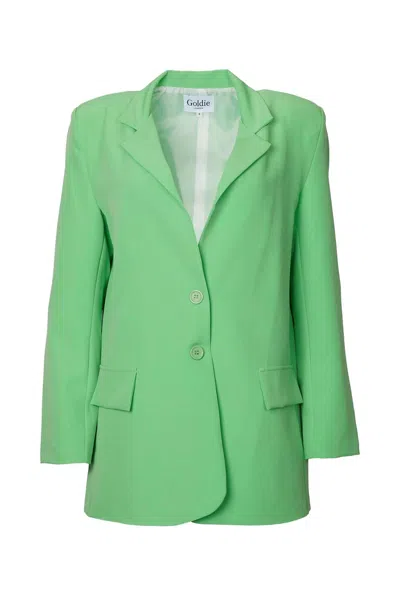 GOLDIE LONDON OVERSIZED SINGLE-BREASTED TWILL CREPE BLAZER IN LIME GREEN