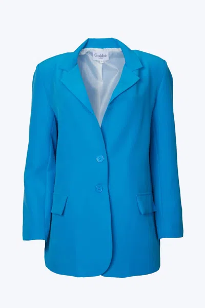 Goldie London Oversized Single-breasted Twill Crepe Blazer In Sea Blue