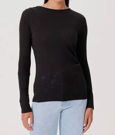 Goldie Long Sleeve Drape Shoulder Side Top In Black