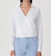 Goldie Long Sleeve Draped Top In White In White