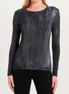Goldie Long Sleeve Classic Metallic Spray Top In Black