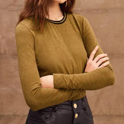 Goldie Long Sleeve Ringer Tee In Olive In Green