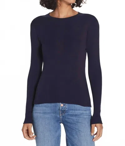 Goldie Long Sleeve Varied Rib Tee In Navy In Blue