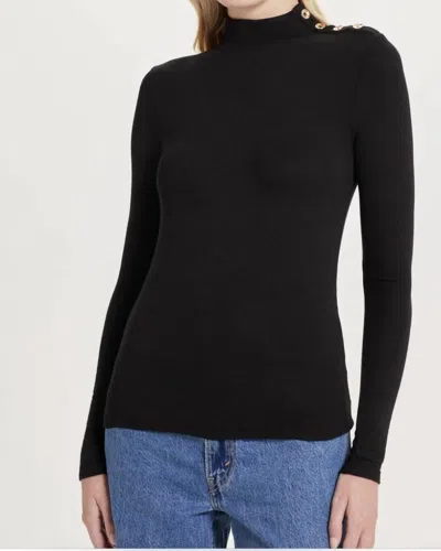 Goldie Marina Mock Neck Ribbed Top In Black