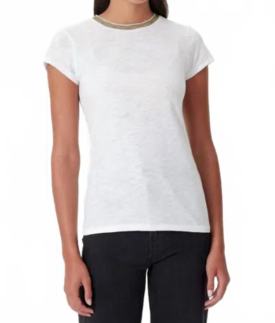 Goldie Metallic Trimmed Short Sleeve Tee In White In Red