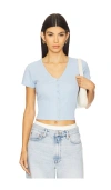 Goldie Pointelle Short Sleeve Cardigan In Placid