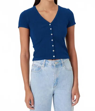 Goldie Pointelle Short Sleeve V-neck Cardigan In Estate Blue