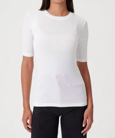 Goldie Ribbed Elbow Sleeve Top In White