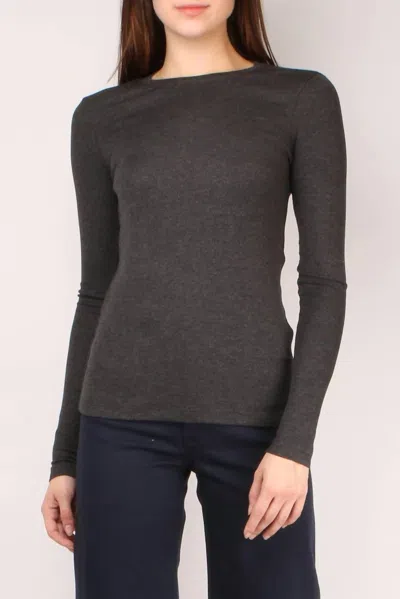 Goldie Ribbed Long Sleeve Tee In Charcoal In Gray