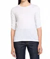Goldie Ruched Half Sleeve Crew Tee In White In Animal Print