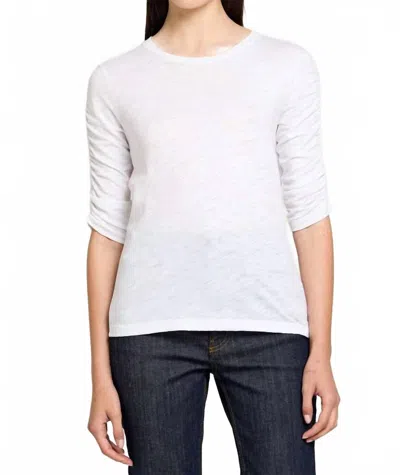 Goldie Ruched Half Sleeve Crew Tee In White In Animal Print