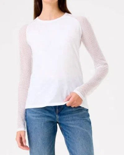 Goldie Saddle Fishnet Long Sleeve Crew Top In White In Multi