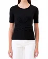 Goldie Short Sleeve Tie Front Wrap Tee In Black In Black