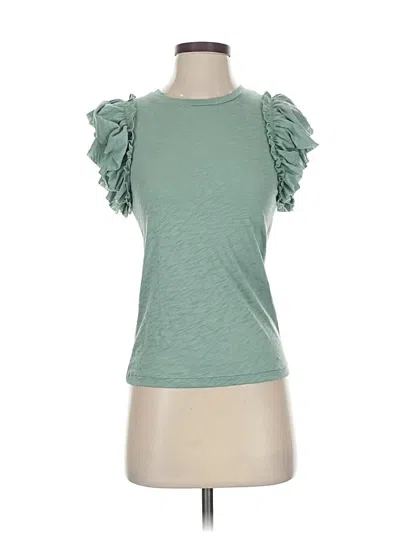 Pre-owned Goldie Short Sleeve Top Green Ruffles Neckline Tops