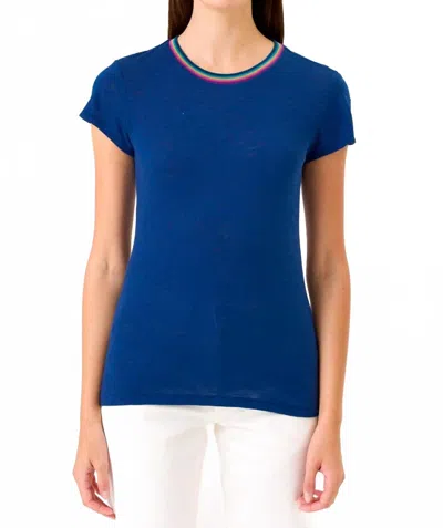 Goldie Summer Rainbow Ringer Top In Navy In Blue