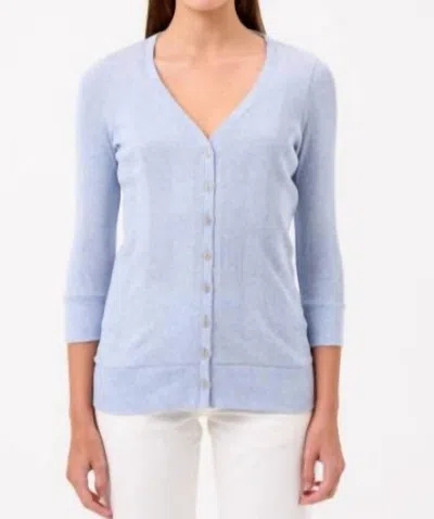 Goldie Tees Cotton Rib V Neck Cardigan In Blue Heather
