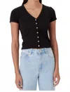 Goldie Tees Ellie Pointelle Short Sleeve Cardigan In Black In Black