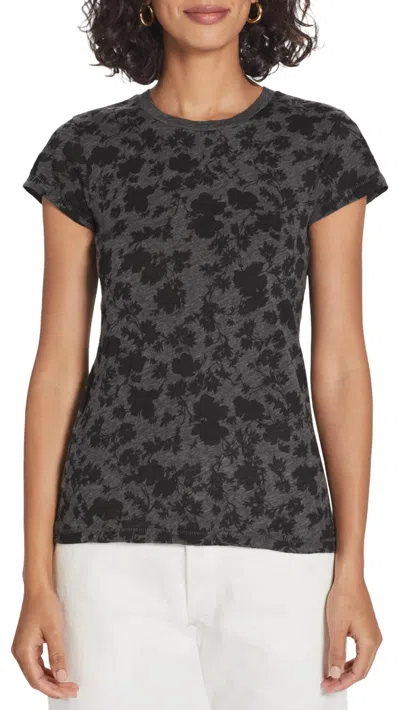 Goldie Tees Rococo Ringer Tee In Charcoal Heather/black Floral In Grey