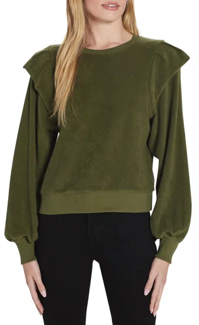 Goldie Tees Ruffle Sweatshirt In Olive In Green