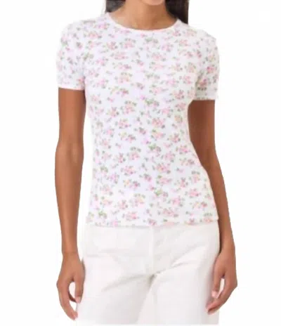 Goldie Tees Short Sleeve Pointelle Tee In Floral White In Pink