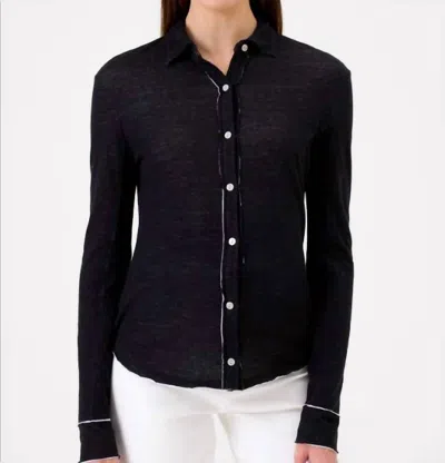 Goldie Tees Sienna Double Layer Jersey Button Down In Black/white