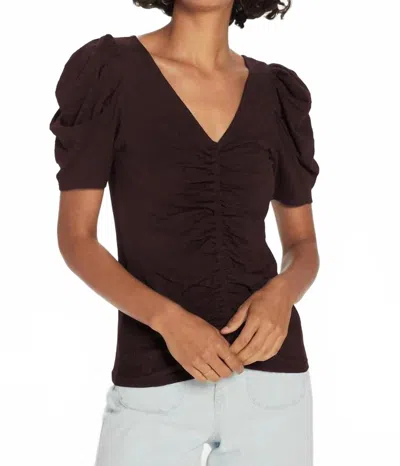 Goldie V-neck Ruched Front Tee In Coffee In Brown